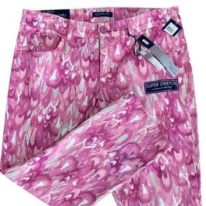 Bandolino Tatyana Azalia Pink Combo Print Patterned Slim Capri Pants Sz 10 NWT